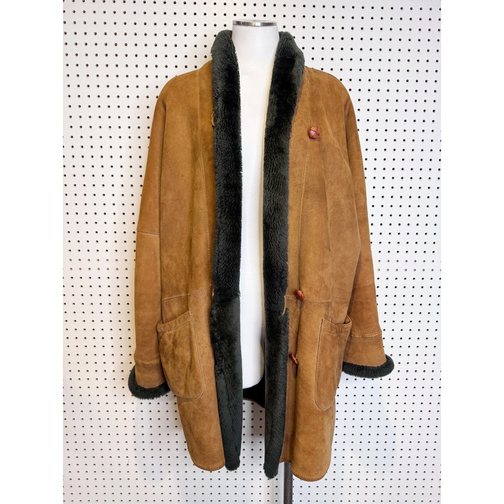 Vintage | Searle Blatt Suede Coat Plush Black Shearling-Style Lining Size S‎